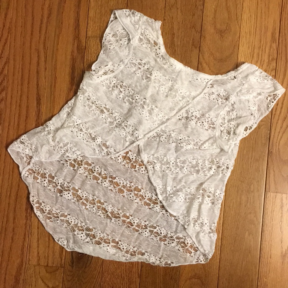 Small white lace open back top